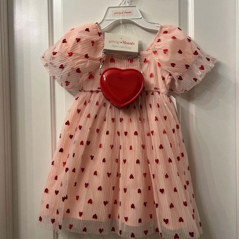 🚨SOLD🚨 Girls super Cute Valentines Dress with Matching Heart Purse Size 5